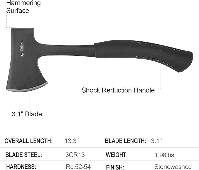 Hitdudu Camping Hatchet &amp Full Tang Camping Axe with Spike Hatchet Emergency Breaching Multitool
