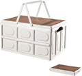 VPTMRP Collapsible Storage Bin with Handles and Wooden Lid Large Capacity Stackable Utility Crates Holds 33lbs for Outdoor Home Storage Organizing Moving (30L/7.9Gal)