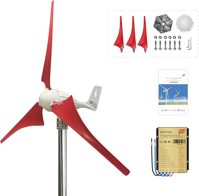 Small Wind Turbine Wheel Hub and Cap 3 Vanes Blades Screws &amp Nuts Kit for Horizontal Wind Turbine Generation DIY 100W to 1000W Small Windmill Accessories Parts (3 blades)