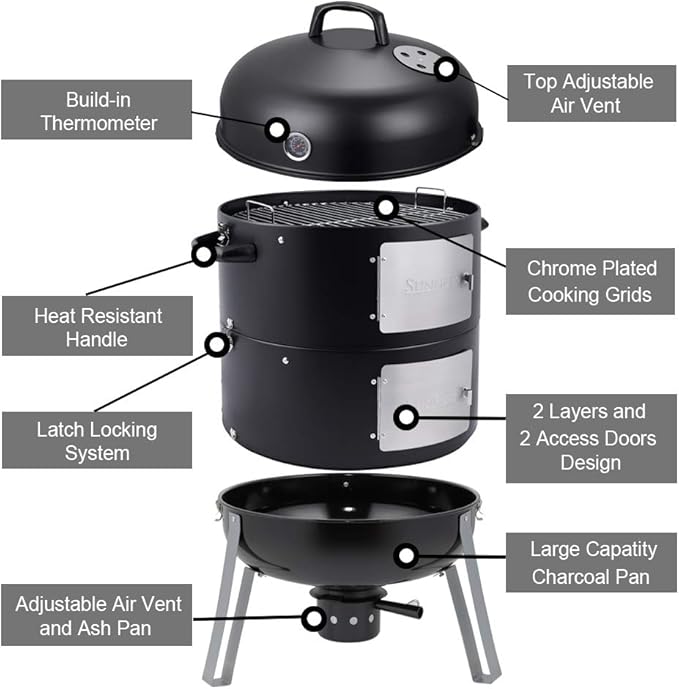 20.5 Inch Vertical Charcoal Smoker and Grill Combo Heavy-Duty BBQ Smokers for Outdoor Cooking Camping