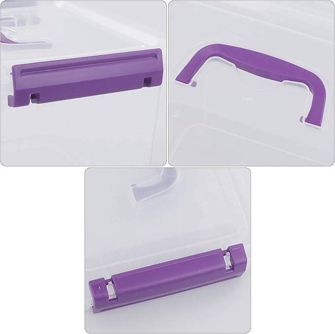 Clear Plastic Bin with Lid 6 Quart Latching Box with Purple Handle 6 Packs