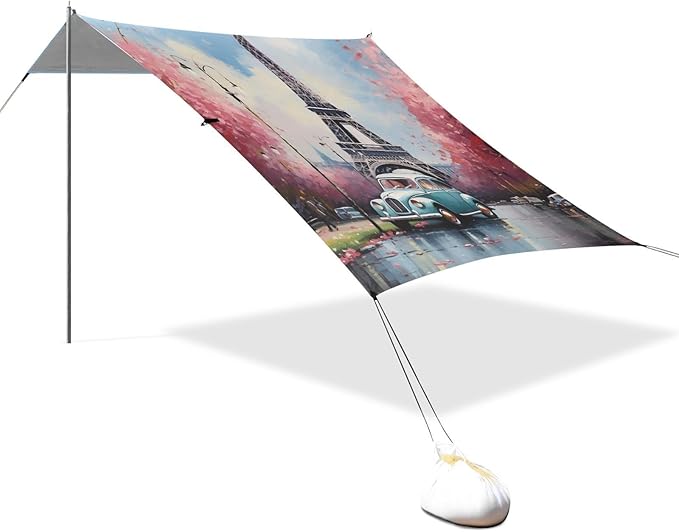 ALAZA Love Paris Eiffel Tower Car Beach Tent Sun Shelter Portable Canopy Sunshade for Outdoor Camping Picnics Backyard Fun 10x9 ft