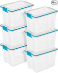 Sterilite 6-Pack Gasket Box Weather-Resistant Storage Bins with Latching Lids 20 Quart - Heavy-Duty Organizing Containers for Closet Bathroom and Office