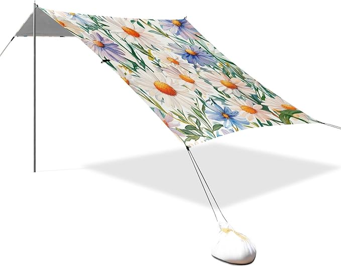 ALAZA Watercolor Daisies Beautiful Floral Wildflowers Beach Tent Sun Shelter Portable Canopy Sunshade for Outdoor Camping Picnics Backyard Fun 10x9 ft