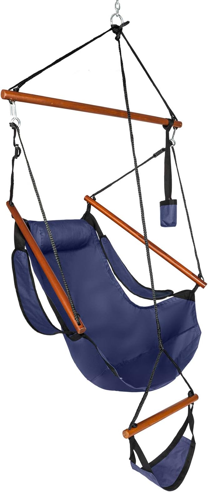 Hammock Hanging Sky Chair Large Swinging Seat Chair Indoor and Outdoor Air Swing Seat with Oxford Cloth&amp HardwoodCup Holder for Patio Bedroom or Tree (Blue)