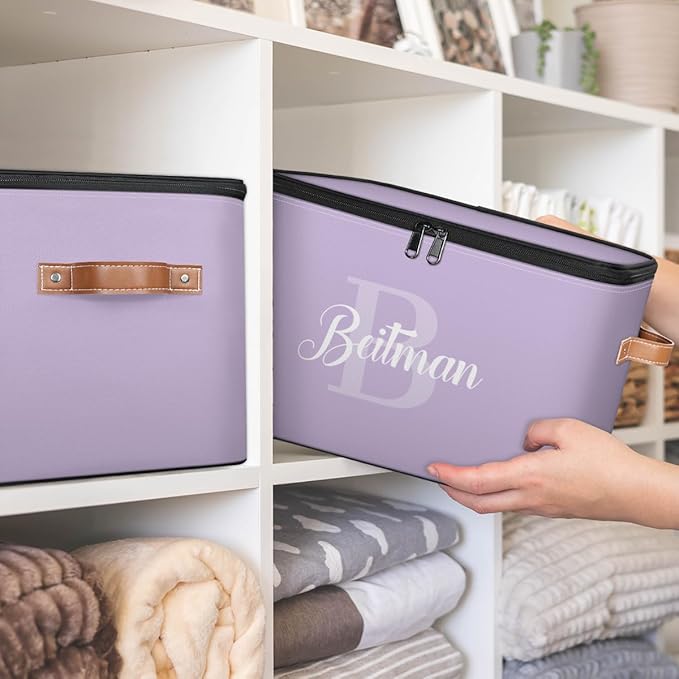 Storage-Bins-with-Lids Handle Customized Closet Stackable Cube Box for Kids-Boys-Girls-Toys Under-Bed Collapsibl Basket 2 Pack