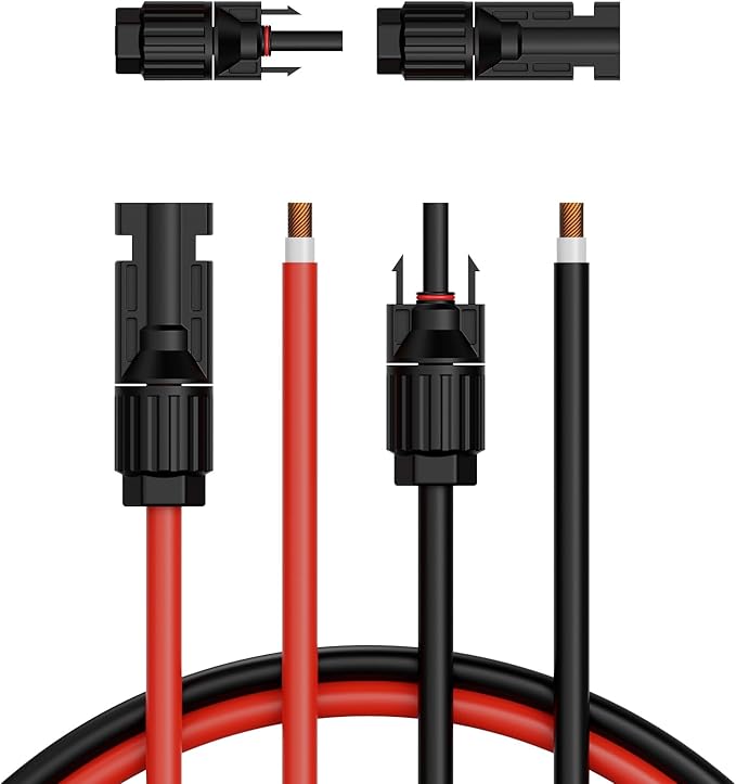 VEVOR 20FT Solar Panel Extension Cable 10AWG Solar Extension Cable Wire with Female &amp Male Waterproof Connectors 6mm² PV Cable for Home Ship and RV Solar Panels 20FT Black + 20 FT Red (Set of