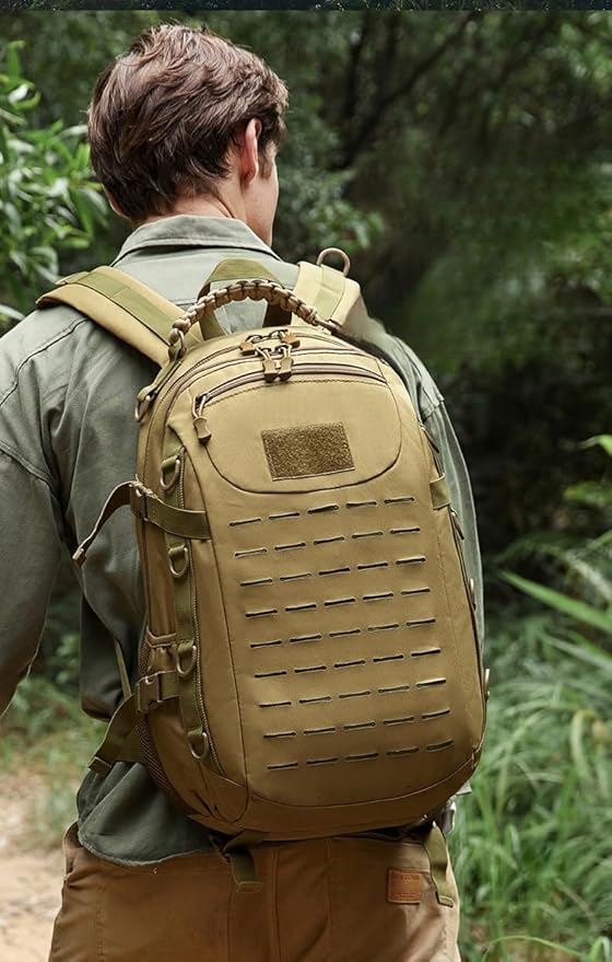 Heavy duty zipper military backpack Outdoor Tactical BackpackNylon canvas Knapsackhiking camping travel Backpack 3-day backpackwater resistantt (01#khaki)