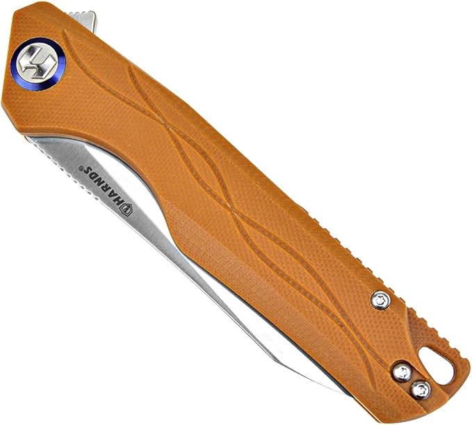 Harnds Harvest Pocket knife with Sandvik 14C28N Steel Folding Knife with G10 Handle for Camping Hunting Surviral (Brown)