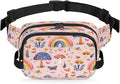 Hand Painted Mushroom Butterfly Flower Waterproof Fanny Pack for Women Men Adjustable Waist Bag with Double Zipper Pockets Lightweight Square Hip Pack for Running Travel Hiking Workout Cycling