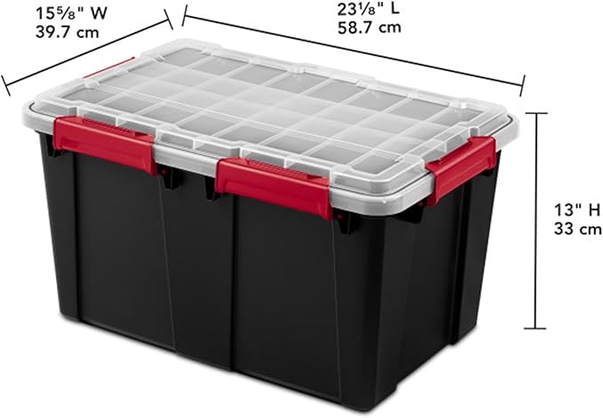 Sterilite 8 Pack Gasket Box Stackable Plastic 13.5 Gallon Storage Container with Lids Black - Waterproof and Dustproof Tote for Home Organization