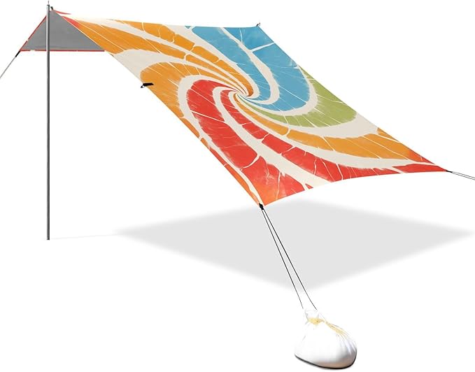Indianred Tie-dye Background Vibrant Colors and Swirling Patterns Tie-dye Pattern Beach Tent UPF50 Lightweight Shade Sun Shelter with Sturdy Poles Sandbags and Shovel for Camping Trips