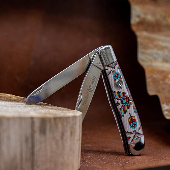 WHISKEY BENT HAT CO. Traditional Trapper Folding Pocket Knife 4.125 Closed Length 440C Stainless Steel Blades (Thunderbird)