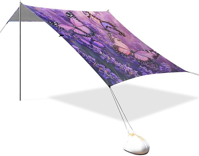 ALAZA Lavender Butterflies Spring Beach Tent Sun Shelter Portable Canopy Sunshade for Outdoor Camping Picnics Backyard Fun 10x9 ft