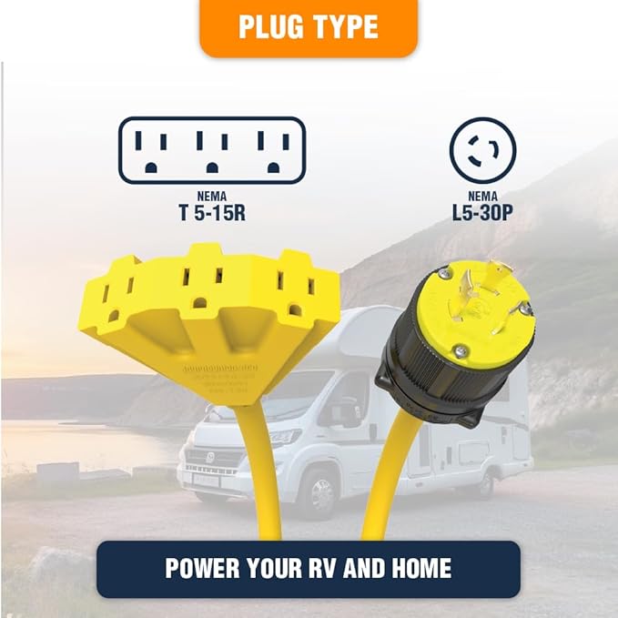 L5-30 to Triple 5-15R Generator Power Cord Adapter by Journeyman Pro | 30A to 15A/110V 3-Way Splitter | 3-Prong Distribution Cords (2'FT L530P to Triple 5-15R)