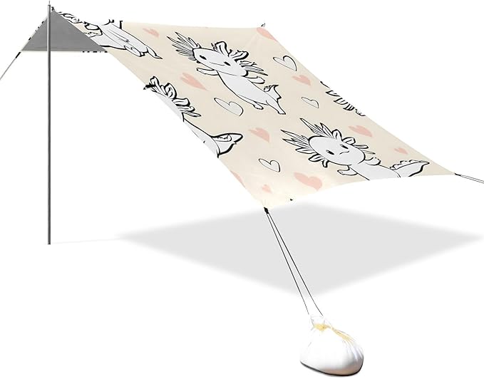 ALAZA Salamander Love Pattern Beach Tent Sun Shelter Portable Canopy Sunshade for Outdoor Camping Picnics Backyard Fun 10x9 ft