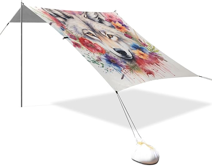 ALAZA Wolf Portrait Flower Beach Tent Sun Shelter Portable Canopy Sunshade for Outdoor Camping Picnics Backyard Fun 10x9 ft