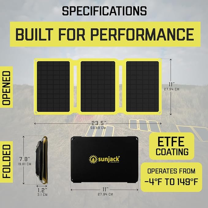 SunJack – 25 Watt Foldable Solar Panel ETFE Monocrystalline Portable Solar Panel with USB-C and USB-A IP67 Waterproof Solar Panels for Camping Backpacking Hiking and Travel