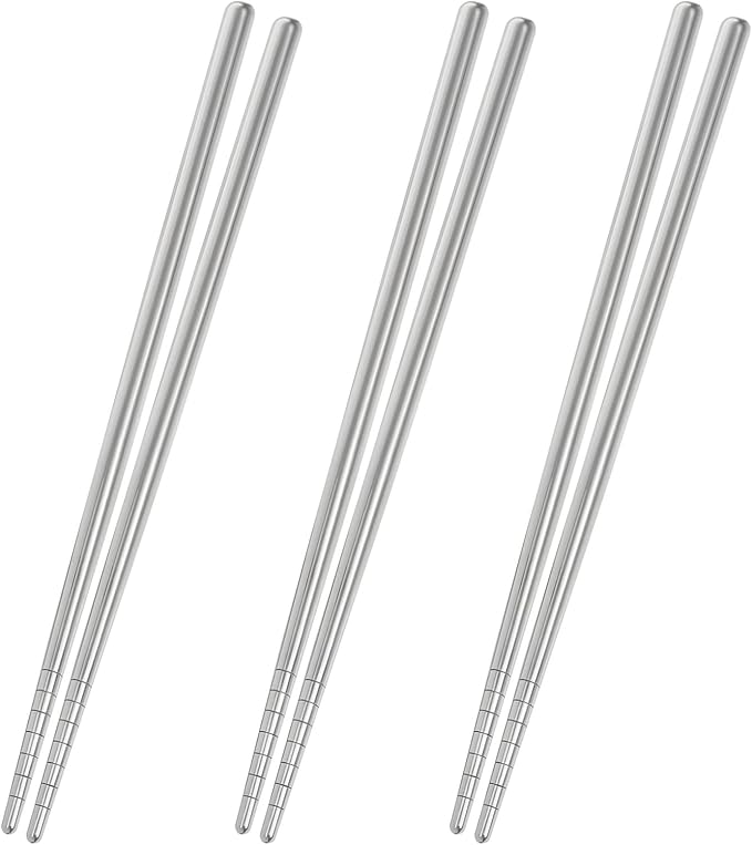 Titanium Chopsticks Reusable 3 Pairs Chopsticks Dishwasher Safe Non-Slip Titanium Chopsticks Present SetTravelCamping And Hiking （Silver）