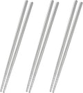 Titanium Chopsticks Reusable 3 Pairs Chopsticks Dishwasher Safe Non-Slip Titanium Chopsticks Present SetTravelCamping And Hiking （Silver）