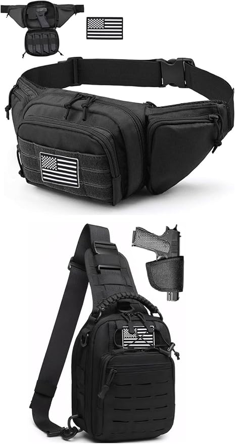 1 Black Gun Fanny Pack + 1 Black Gun Sling Bag