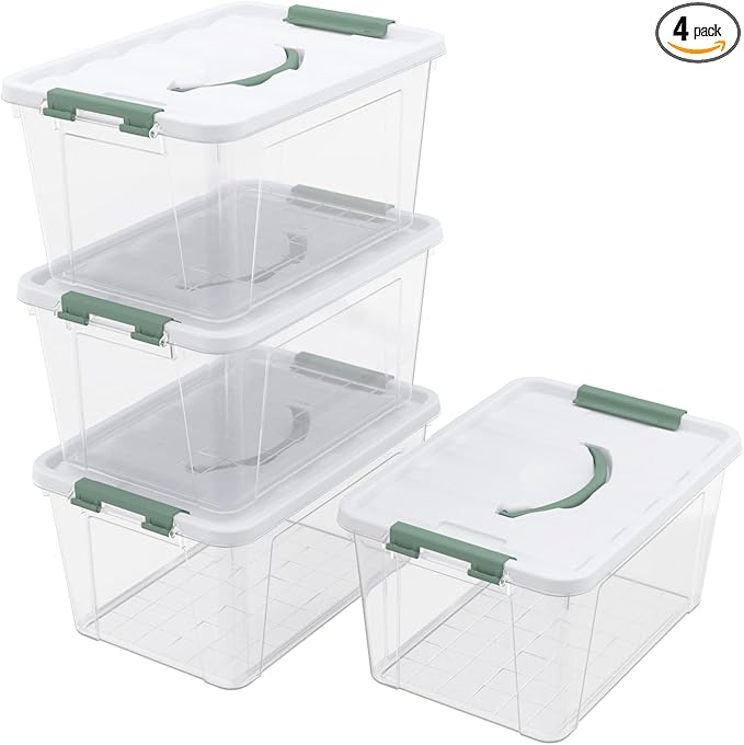 14 Quart Plastic Latching Boxes with Lids Clear Plastic Storage Bin with Lids 4 Packs