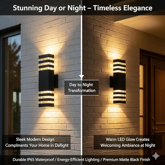 2Pack 15inch Outdoor LED Wall Lights4000K Day White Outdoor 18W Wall Light Aluminum Body Waterproof IP65 led Porch Light for House Patio Garage Garden.(No Sensor)