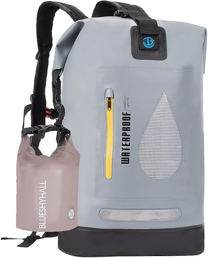 XhuangTech 20L Waterproof Drybag Water Sports Floating Backpack Durable Heavy Duty Duffel Bag for Kayaking Rafting Boating FishingCamping (Gray 20L)
