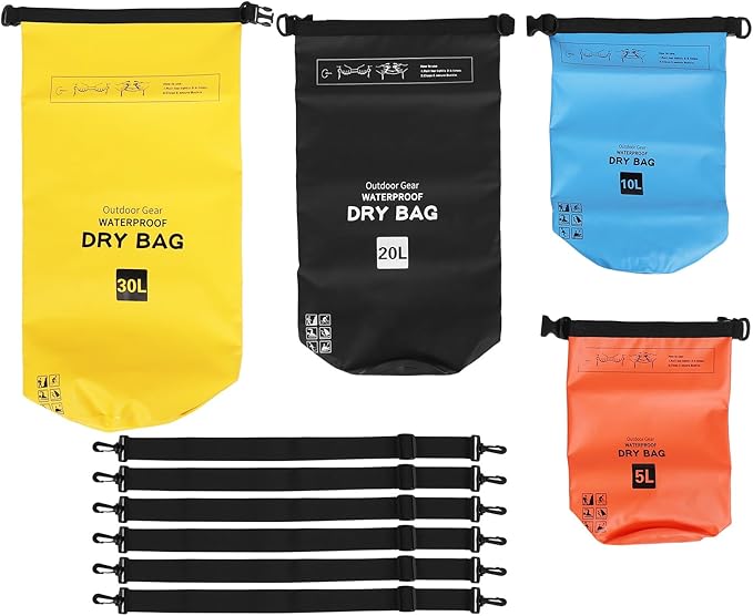 Irfora Floating Rainproof Dry Bag Backpack Lightweight for Water Sports Outdoor Activities 500D PVC Mesh Red Blue Black Yellow (4 sets in one package)
