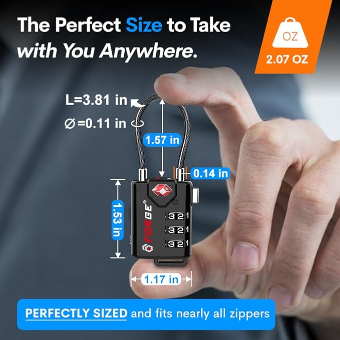 TSA Approved Cable Luggage Locks Re-settable Combination with Alloy Body
