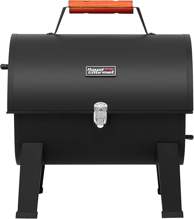 Royal Gourmet CC1619 Portable Tabletop Charcoal Grill Convertible Lid-to-Grill Zone Outdoor Compact Barrel BBQ Grill with 217 Sq. In. Grilling Space for Backyard Patio and Parties Black