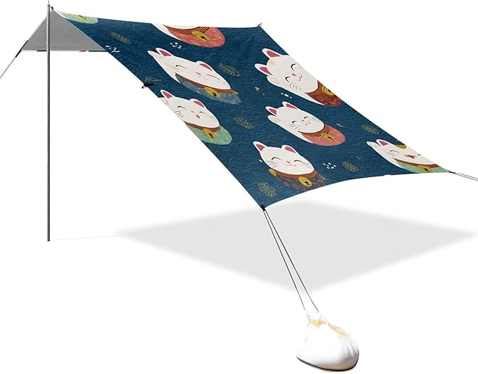 ALAZA Cute Cat Pattern Beach Tent Sun Shelter Portable Canopy Sunshade for Outdoor Camping Picnics Backyard Fun 10x9 ft