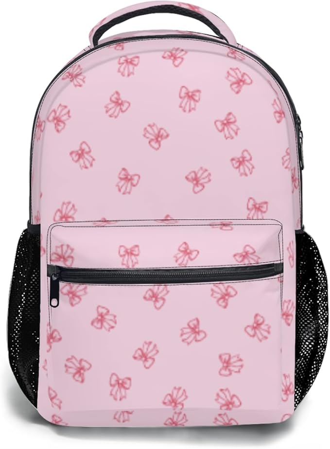 Kids Backpack for Girl Cute Pink Butterfly School Backpack Lightweight Bookbag with Front Zipper Pocket &amp Side Mesh Bottle Holder Large Capacity Student Backpack for Elementary Middle School