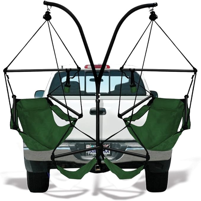 Hammaka Trailer Hitch Stand and 2 Green Chairs Combo - Aluminum Dowels