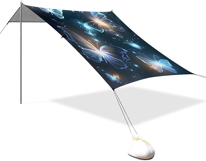 ALAZA Glowing Blue Butterfly Beach Tent Sun Shelter Portable Canopy Sunshade for Outdoor Camping Picnics Backyard Fun 10x9 ft
