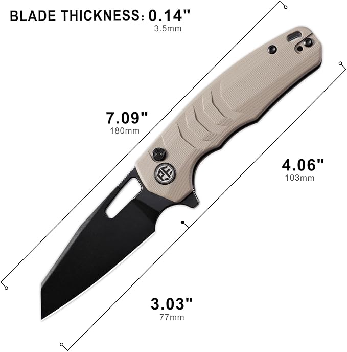 Petrified fish PFE17 Trilobite Folding Knife3.03 14C28N Steel Black Stonewashed Blade G10 Handle Camping Folding knife for EDC Outdoor (Khaki Stonewashed)