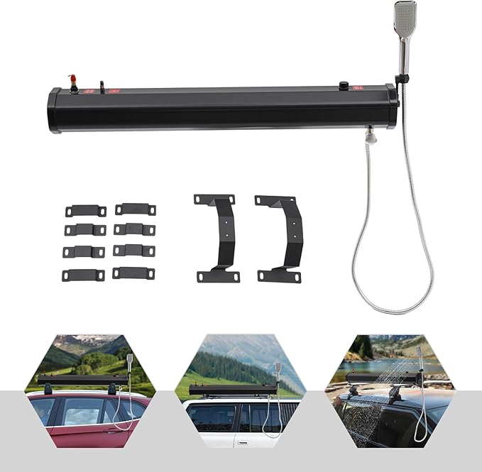 Portable Camping Showers 18L/20L/30L Water Tank Roof Rack Mount Road Shower Camping Showerhead Road Showers Mount Outdoor Water Supply with Water Hose for SUVs Sedans RVs Trucks