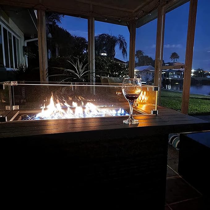 LayinSun 44 Propane Gas Fire Pit Table 55000 BTU Rectangular Fire Pit with Glass Wind Guard for Outside Patio Deck Garden Backyard Brown-Aluminum Top