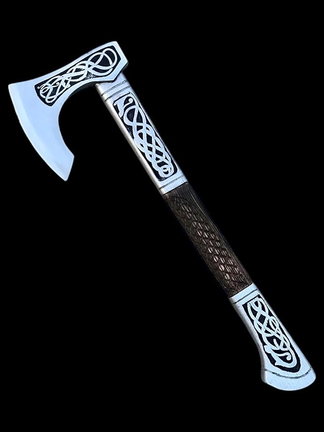 [DARK WARRIOR] Authentic Medieval Assassin's Creed Valhala Viking Battle Eivor AxeFully Functional Hand Forged Carbon Steel with Engraving Wood Shaft Personalised Gift for Viking &amp Gaming Lovers