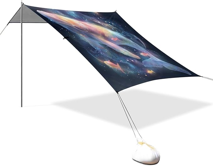 ALAZA Rainbow Whale Dreamy Beach Tent Sun Shelter UPF50+ Protection Beach Shade Canopy w/ 4 Sandbags for Outdoor Camping Fishing Backyard Fun Picnic 10x9 ft