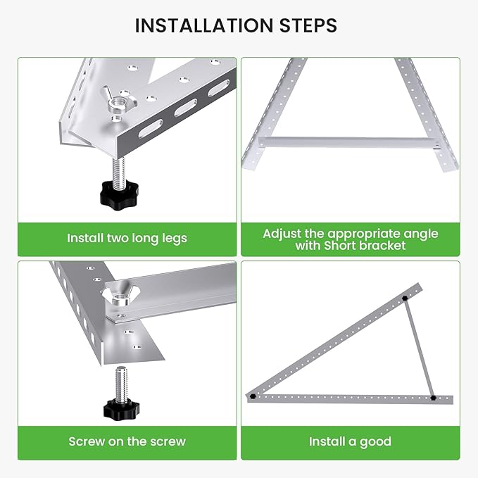 41in Adjustable Solar Panel Mount Brackets with Foldable Tilt Legs Aluminum Mounting Stand for 100W-400W Panels Roof RV Boat Off-Grid Systems (2 Sets)