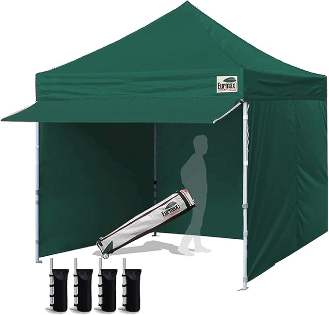 Eurmax USA 10x10 Pop Up CanopyCommercial Tent with Patented No-Tip Rolling Bag24sqft Extension Awning &amp 4 Zippered Removable WallsUV &amp Water ResistantHeavy Duty Instant Shelter GazeboFore