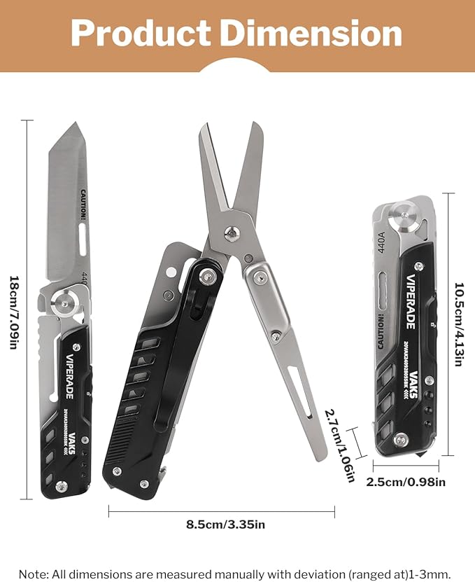 VIPERADE VAK5 Folding Knife with Scissors Pocket Multitool Knife with Belt Clip Prefect for Survival Housework Hunting Camping and Everyday Use (VAK5)