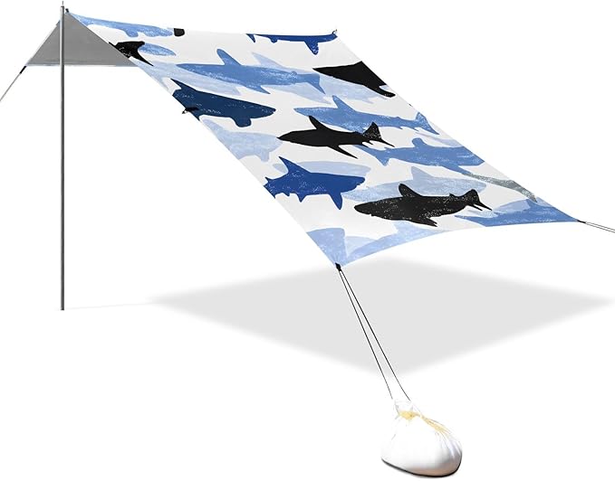 ALAZA Shark Pattern Beach Tent Sun Shelter Portable Canopy Sunshade for Outdoor Camping Picnics Backyard Fun 10x9 ft