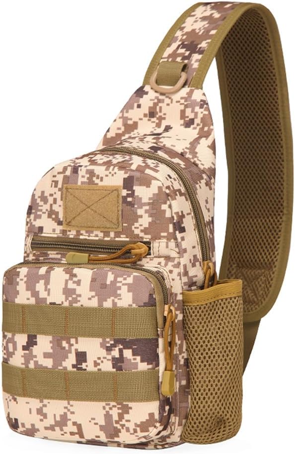 Outdoor Tactical Bag Backpack Military Sport Bag Pack Sling Shoulder Backpack Water bottle hanging bag (Desert Digital)