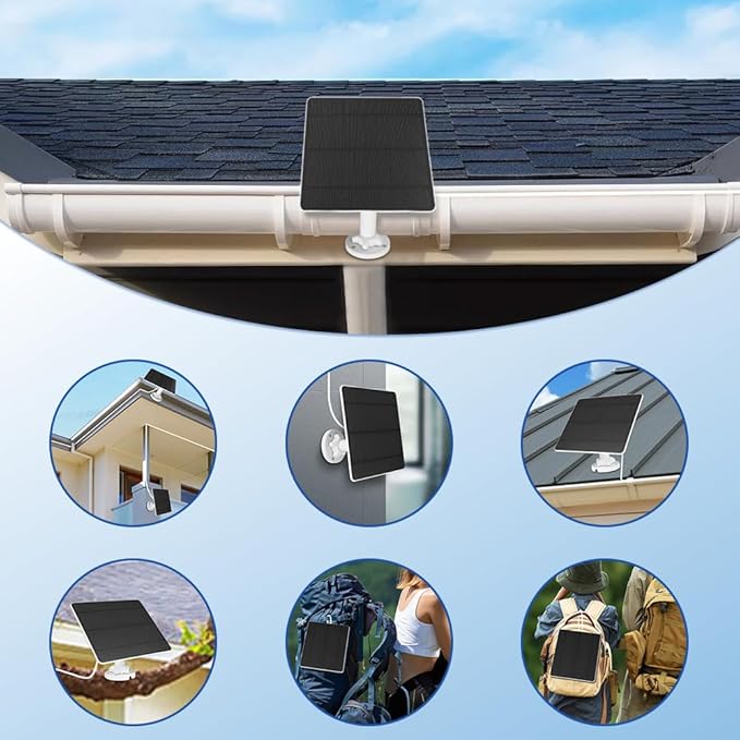 Solar Panel Charger Compatible with Arlo Pro 3/Pro 4/Pro 5S/Pro 3 Floodlight/Ultra/Ultra2 5W 5V Solar Panel Continuous Power Supply 9.8ft Cable IP65 Waterproof 360° Adjustable Bracket 2 Pack