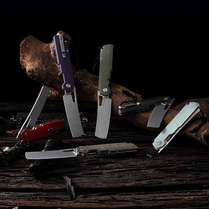 4.01 Chef Folding Knife Camping EDC Pocket Knife for Man Micarta Handle with Pocket Clip for Outdoor Cooking Fishing &amp Hiking.59-60 HRC D2 Steel Stonewash Blade. XUN119A-GMSt