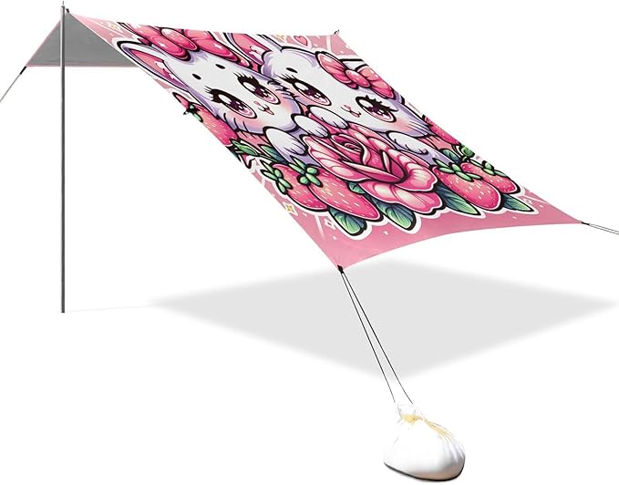 Cats with Pink Bows Beach Tent Sun Shelter Set UPF50+ UV Protection 10.5 x 9.19 FT Camping Shade Canopy with Sandbags Sand Anchors Carrying Bag and Others