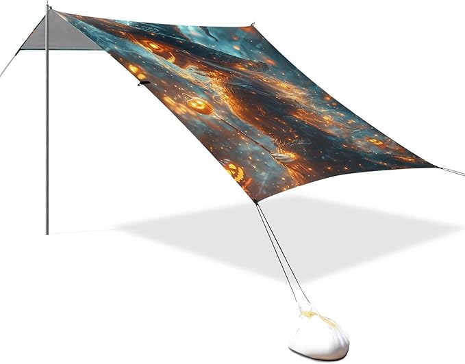 ALAZA Halloween Witch Pumpkin Beach Tent Sun Shelter UPF50+ Protection Beach Shade Canopy w/ 4 Sandbags for Outdoor Camping Fishing Backyard Fun Picnic 10x9 ft