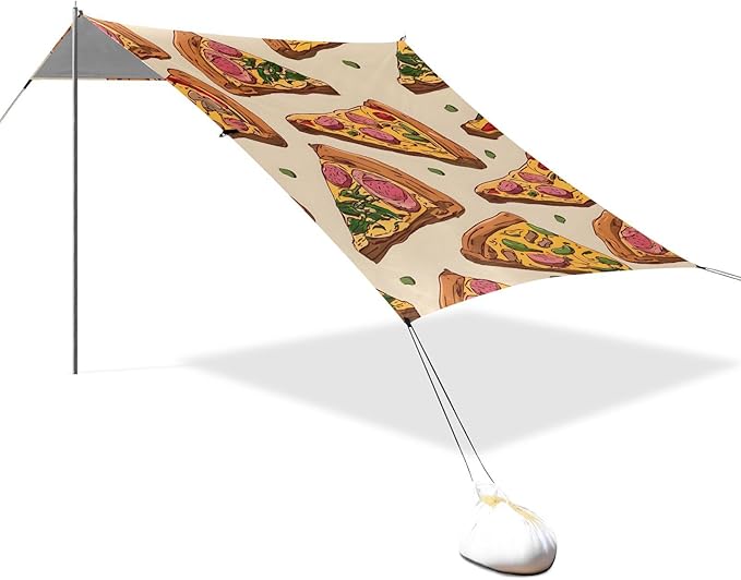 ALAZA Vintage Pizza Pattern Beach Tent Sun Shelter Portable Canopy Sunshade for Outdoor Camping Picnics Backyard Fun 10x9 ft